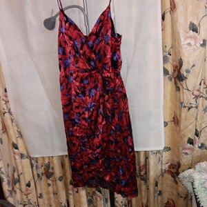 Worthington Red and Blue Slip Midi Dress